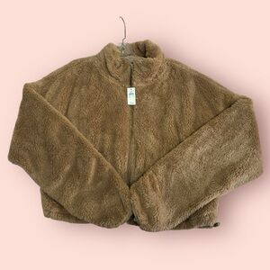 OFFLINE By Aerie Fluffy Sherpa Cropped Full Zip Sweatshirt SIZE LARGE BNWT